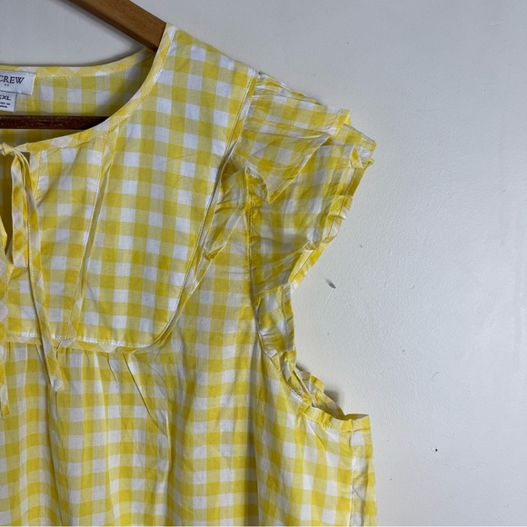 J Crew Gingham flutter top with bib trim yellow white 100% cotton size XXL - Picture 4 of 10